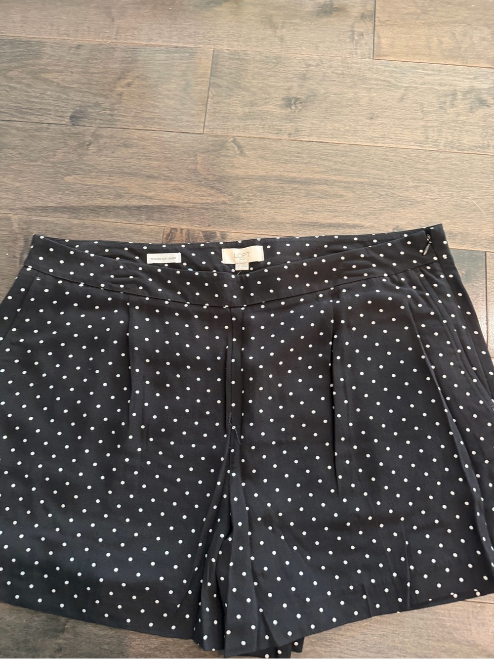 LOFT Black and White Polka Dot Pleated Shorts